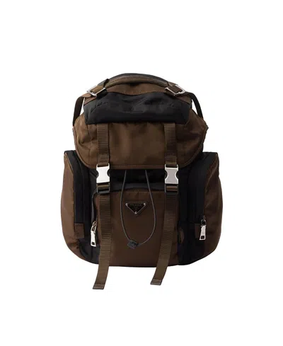Prada Re-nylon And Saffiano Leather Backpack In Brown