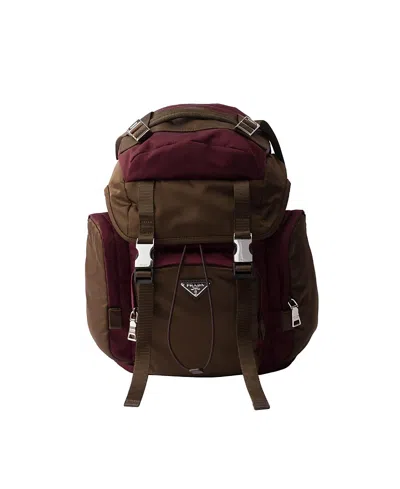 Prada Re-nylon And Saffiano Leather Backpack In Burgundy