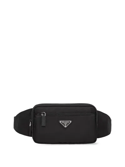 Prada Re-nylon And Saffiano Leather Belt Bag In Black