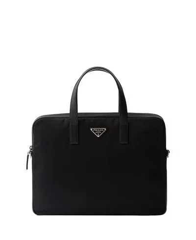 Prada Re-nylon And Saffiano Leather Briefcase In Black