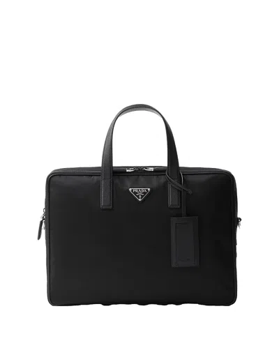 Prada Re-nylon And Saffiano Leather Briefcase In Black