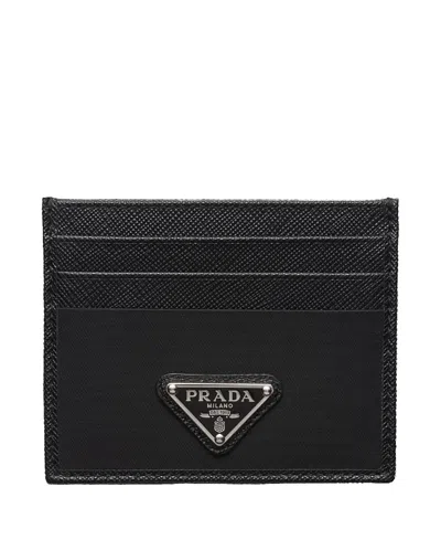 Prada Re-nylon And Saffiano Leather Cards Holder In Black
