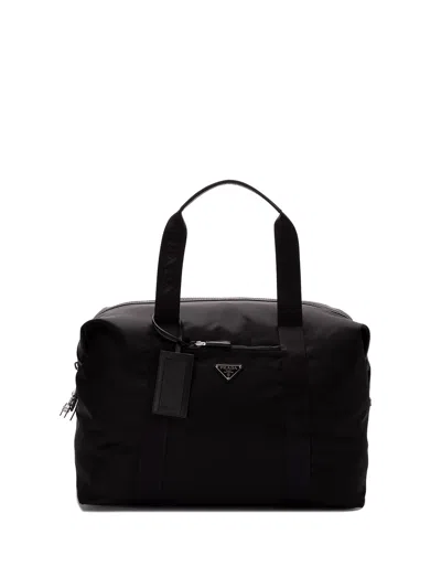 Prada `re-nylon` And Saffiano Leather Duffle Bag In Black  