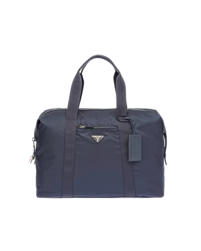 Prada Re-nylon And Saffiano Leather Duffle Bag In Blue