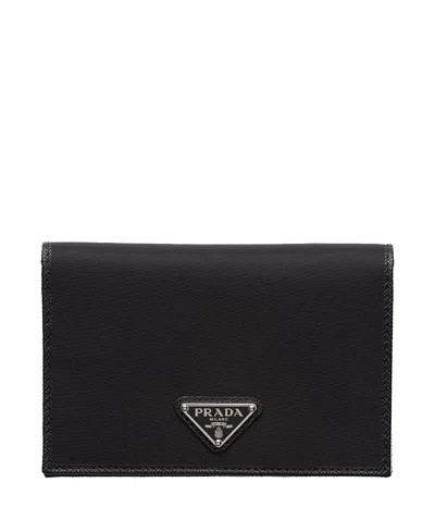 Prada Re-nylon And Saffiano Leather Passport Holder In Black