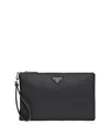 Prada Mens Black Brand-plaque Re-nylon Saffiano Leather And Recycled-nylon Pouch In Black