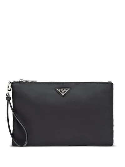 Prada Re-nylon And Saffiano Leather Pouch Bags In Black