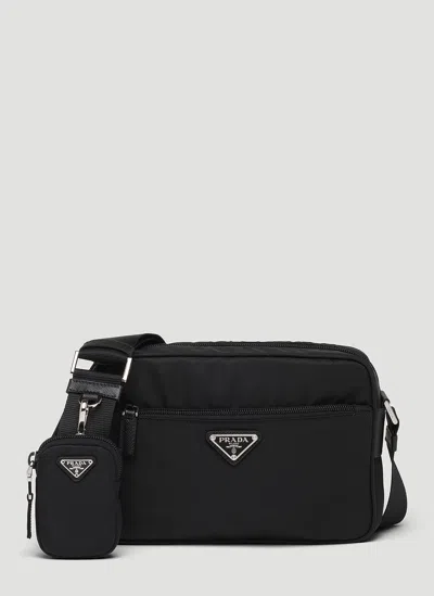 Prada Re-nylon And Saffiano Leather Shoulder Bag In Black