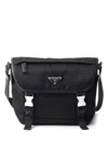 Prada Triangle Logo Re-nylon And Saffiano Leather Shoulder Bag In Black