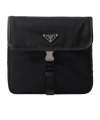 Prada Fabric Leather Shoulder Bag Adjustable Strap Front Flap In Black