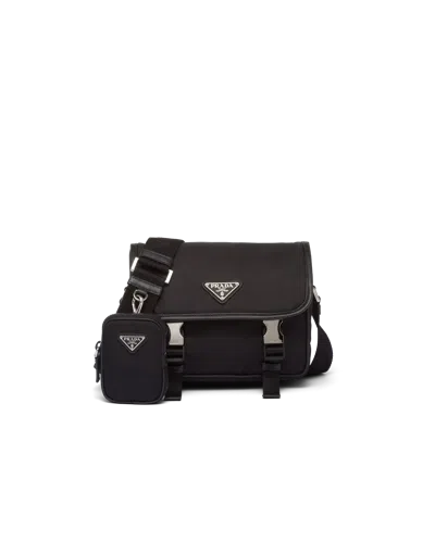 Prada Re-nylon And Saffiano Leather Shoulder Bag In Black