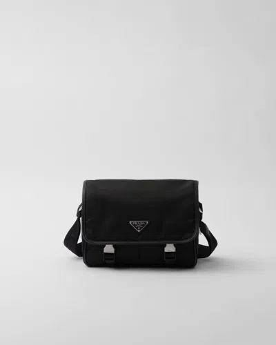 Prada Re-nylon And Saffiano Leather Shoulder Bag In Black