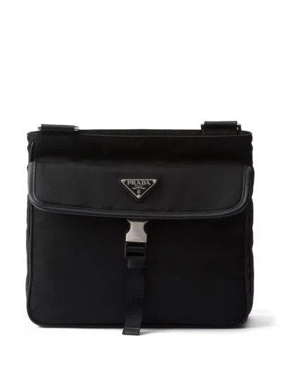 Prada Messenger Bag With Adjustable Strap And External Pocket In Black