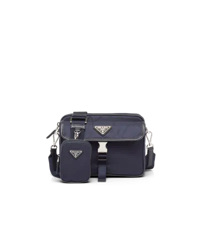 Prada Re-nylon And Saffiano Leather Shoulder Bag In Navy