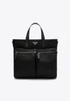 Prada Logoed Tote Bag In Black