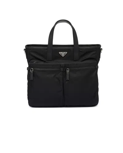 Prada Tote Bag Aus Re-nylon Und Saffiano-leder In Black