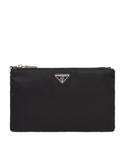 Prada Re-nylon And Saffiano Leather Wristlet Pouch In Black