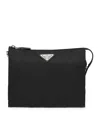 Prada Rectangular Re-nylon Clutch With Detachable Wrist Handle In Black