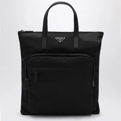 Prada Men's Re-nylon And Saffiano Shopping Bag In Black
