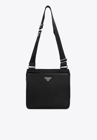 Prada Re-nylon And Saffiano Shoulder Bag In Black