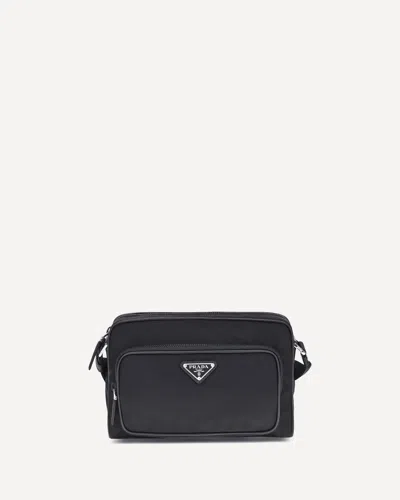 Prada Small Shoulder Bag With Adjustable Strap And Front Zip Pocket In Black