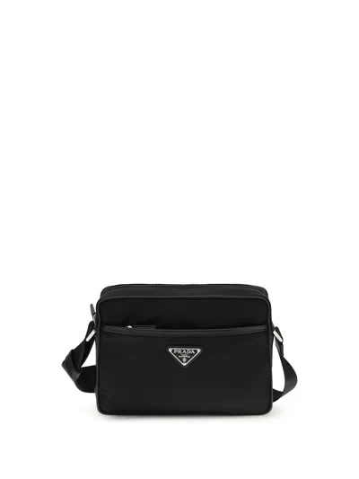 Prada Re-nylon And Saffiano Shoulder Bag In Black