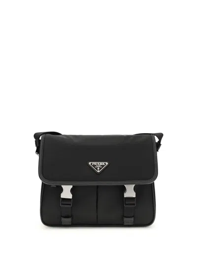 Prada Re-nylon And Saffiano Leather Crossbody Bag In Black
