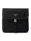 Prada Fabric Leather Shoulder Bag Adjustable Strap Front Flap In Black