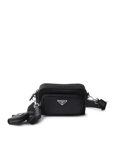 Prada Re-nylon And Saffiano Leather Shoulder Bag In Black