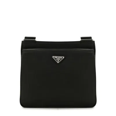 Prada Re-nylon And Saffiano Triangle Logo Shoulder Bag In Black