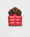 Prada Re-nylon And Shearling Down Vest In Red