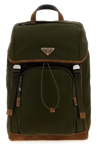 Prada Re-nylon And Suede Backpack In Brown