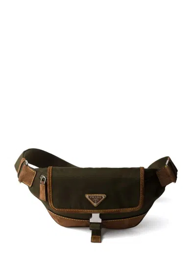 Prada Re-nylon And Suede Belt Bags In Green