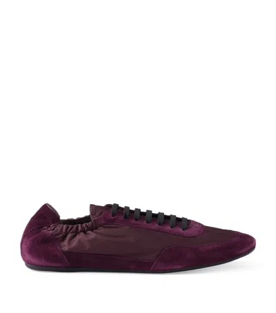Prada Collapse Re-nylon And Suede Elasticized Sneakers In Burgundy