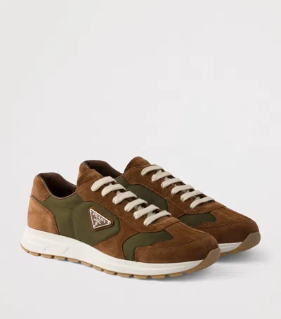 Prada Re-nylon And Suede Prax 2.0 Sneakers In Brown