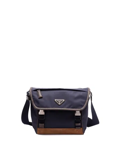 Prada Re-nylon And Suede Shoulder Bag In Blue