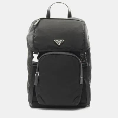 Pre-owned Prada Re-nylon Backpack Nylon Saffiano Leather Black