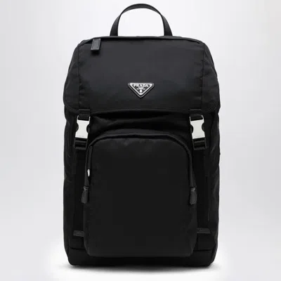 Prada Re-nylon Backpack With Snap Fastener In Black