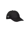 Prada Triangle Logo Re-nylon Baseball Cap In Black
