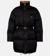 Prada Re-nylon Belted Down Jacket In Black