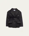 Prada Re-nylon Belted Down Jacket In Nero