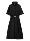 Prada Nylon Dress With Belted Waist And Flared Skirt In Black
