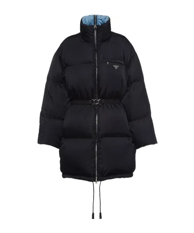 PRADA PRADA TRIANGLE LOGO BELTED PUFFER JACKET