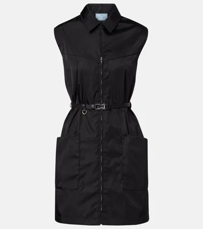 Prada Re-nylon Belted Zip-up Minidress In Black