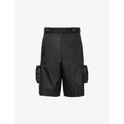 Prada Mens Black Re-nylon Bermuda Brand-plaque Recycled-nylon Shorts