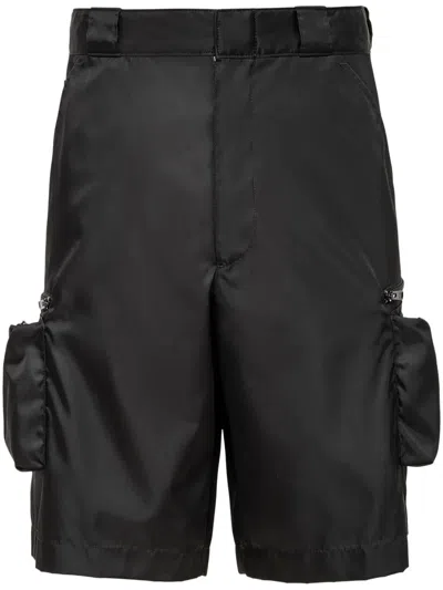 Prada Cotton Bermuda Shorts Straight Cut Cuffed Hem In Black