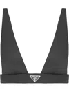 Prada V-neck Logo Plaque Bralette Top In Black