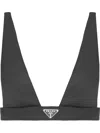 Prada V-neck Logo Plaque Bralette Top In Nero