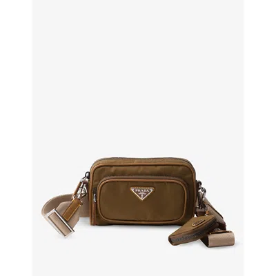 Prada Mens Brown Re-nylon Brand-plaque Leather And Nylon Shoulder Bag