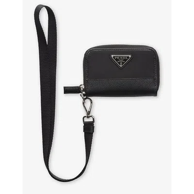 Prada Mens Black Re-nylon Brand-plaque Recycled-nylon And Leather Coin Purse